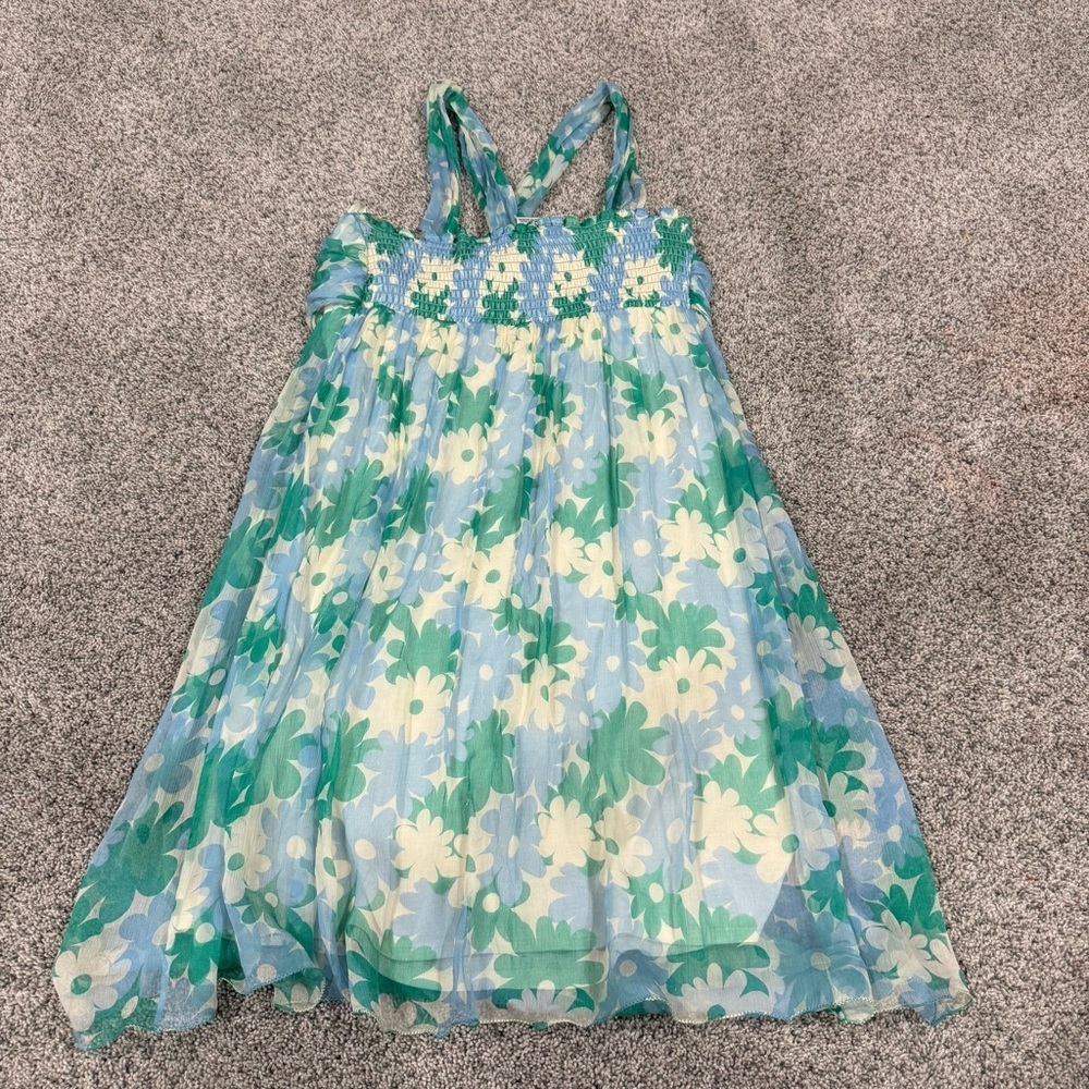Vtg Studio M 100% Silk Blue Green Floral Halter Top Babydoll Dress Y2K Women’s M - Picture 7 of 8